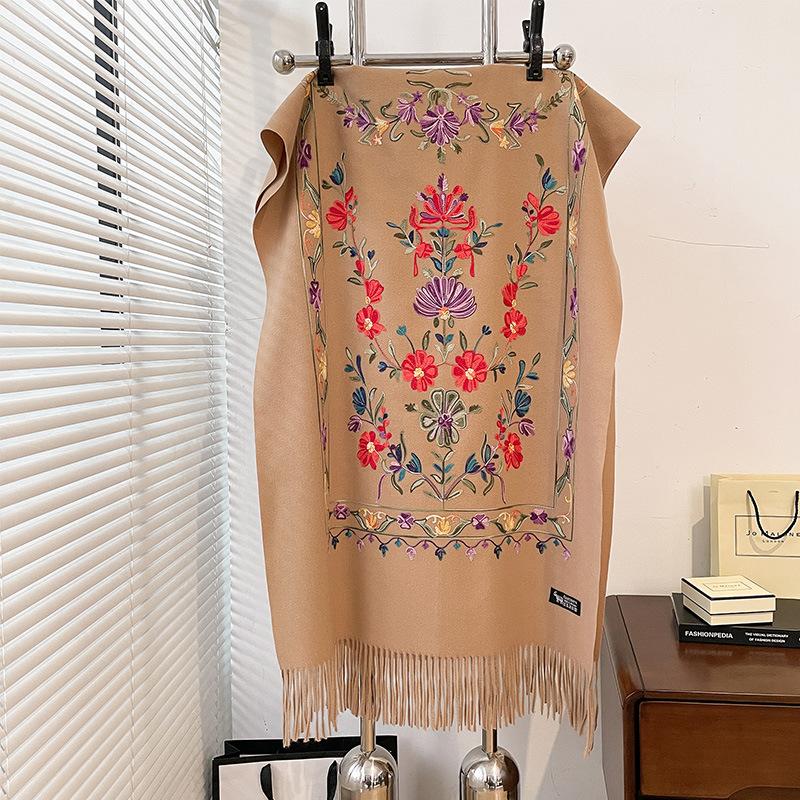 Luxus Warmer Poncho Kaschmir Winter Damen Schal Blumen Schal Wickel Damen Dicke Pashmina Fransen Decke Bufanda Echarpe One Size