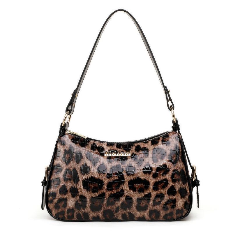 Leopard Print Bag New Women's Bag Large Capacity Single-shoulder Crossbody Bag Genuine Leather Handbag Women's Bag gray