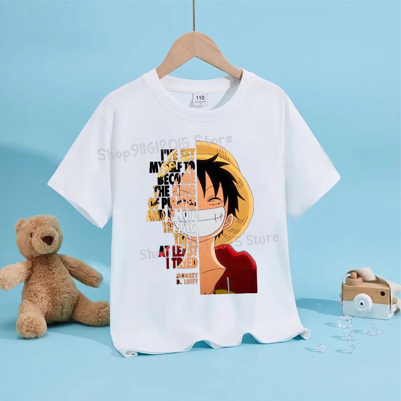 Anime Luffy Zoro Boy T-Shirt One Piece Kurzarm Weiße Oberteile Sommer Kinderkleidung Kleinkind Baumwoll-T-Shirts Babykleidung 140