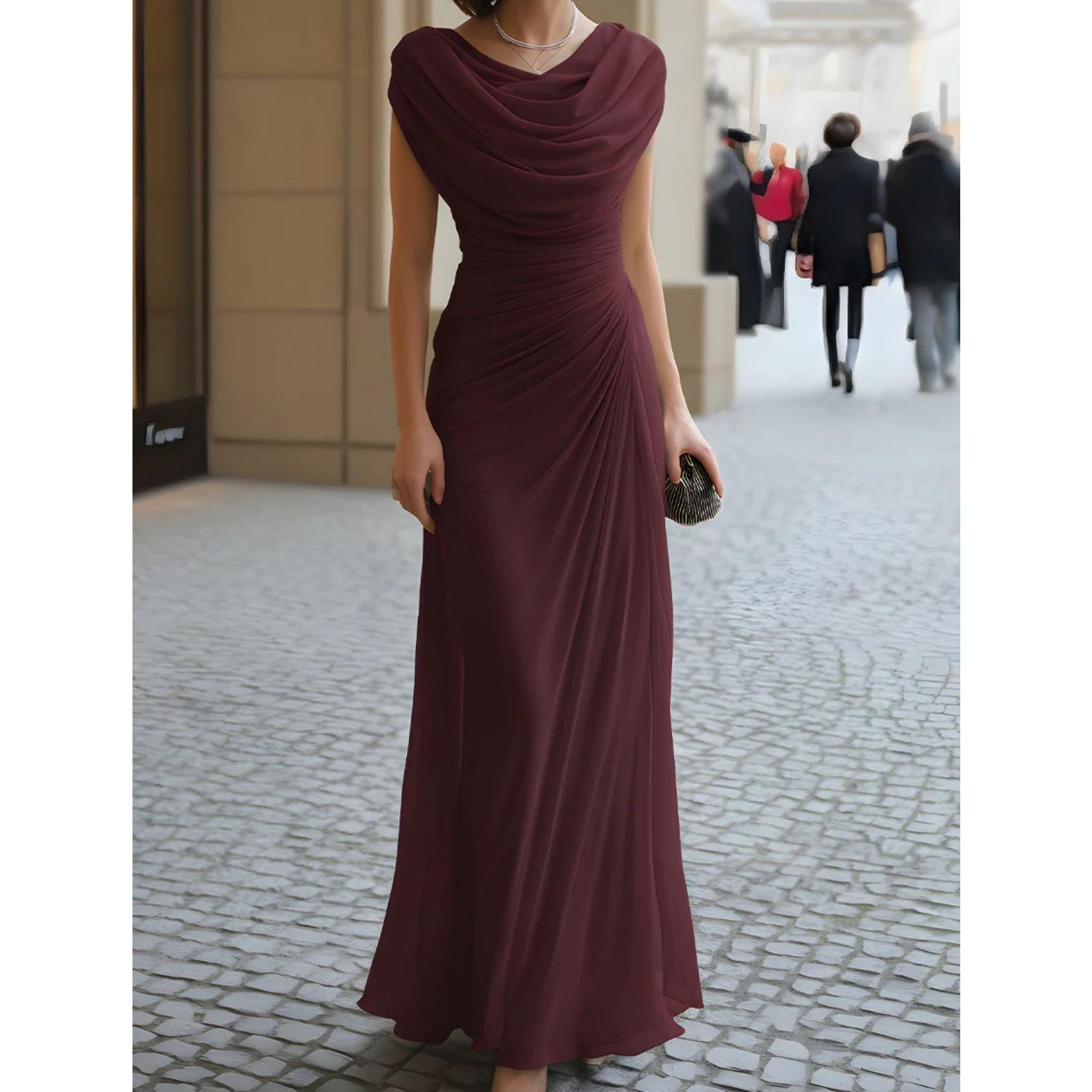 Damen-Maxikleid mit Schalkragen, ärmellos, schmal geschnitten, elegant, gerafft, formelles Abendkleid 2XL