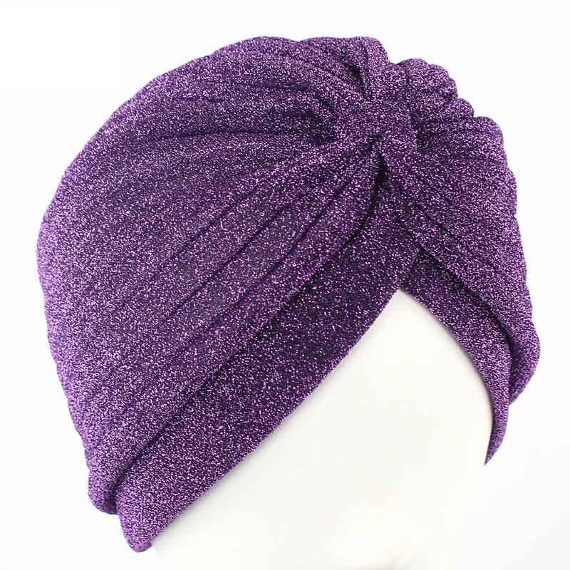 Damen Mode Kleidung Accessoires glänzende Mützen Geschenk Mädchen Turban elastische lässige Hüte violett
