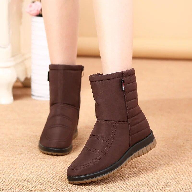 Wasserdichte Schneestiefel Damen Winterschuhe Kalter Winter Damen Stiefeletten Rutschfeste Damen Baumwollschuhe Plus Größe 42 35 braun