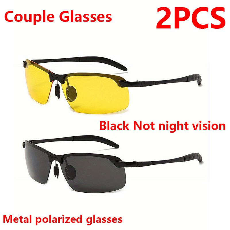 2-teiliges Paar-Brille, blendfreie Nachtsichtbrille aus Metall, Unisex-Sonnenbrille, Fahrerbrille, Schutzbrille, Zubehör, nicht polarisierte Brille