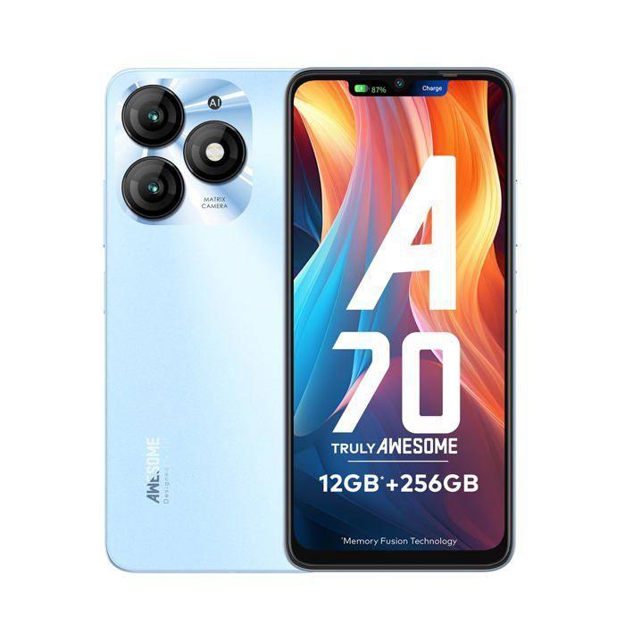 ITEL A70 Smartphone Android 13 12 GB RAM + 256 GB ROM, Akku 5000 mAh Display 6,6 HD+ 120Hz Mobiltelefon 13MP Dual-SIM/NFC, Schwarz