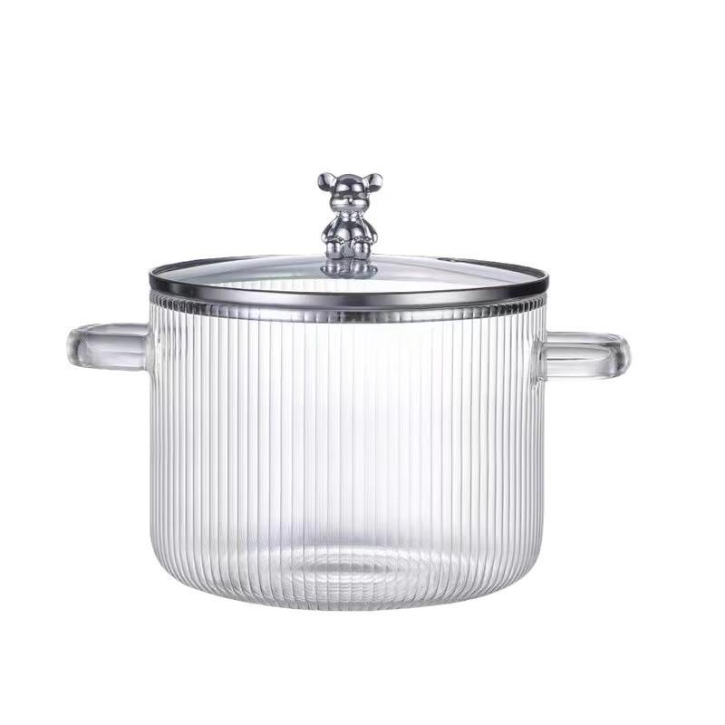 Verdickter Hochborosilikatglas-Doppelohr-Topf für Elektroherd oder offene Flamme - Perfekt für Suppen und Nudeln