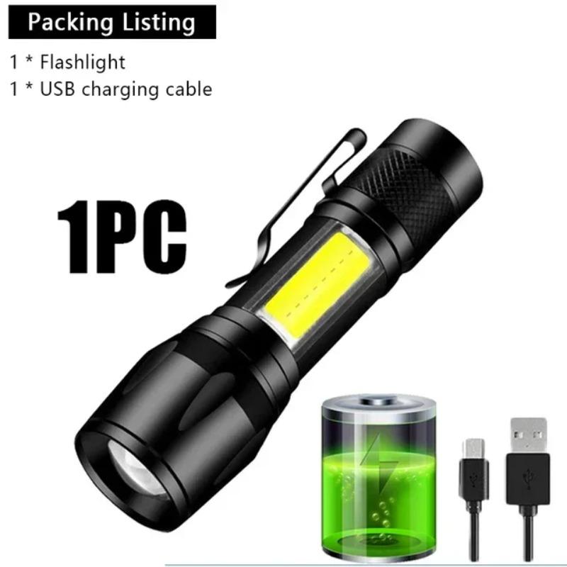 500LM Ultrahelle Mini-LED-Taschenlampe USB C Wiederaufladbar COB Zoombar Fokus Taschenlampe Stiftclip Camping Notlicht 1PACK