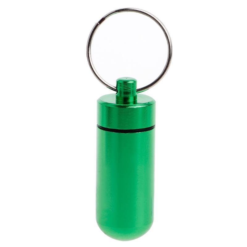 Wasserdichte Aluminiumlegierung Pille Medizin Box Fall Halter Behälter Kapsel Flasche Schlüsselanhänger grün
