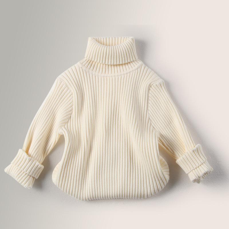 Mädchen Strickpullover mit hohem Kragen und grünem Baumwolldruck für Winter Kinderbekleidung 140 beige