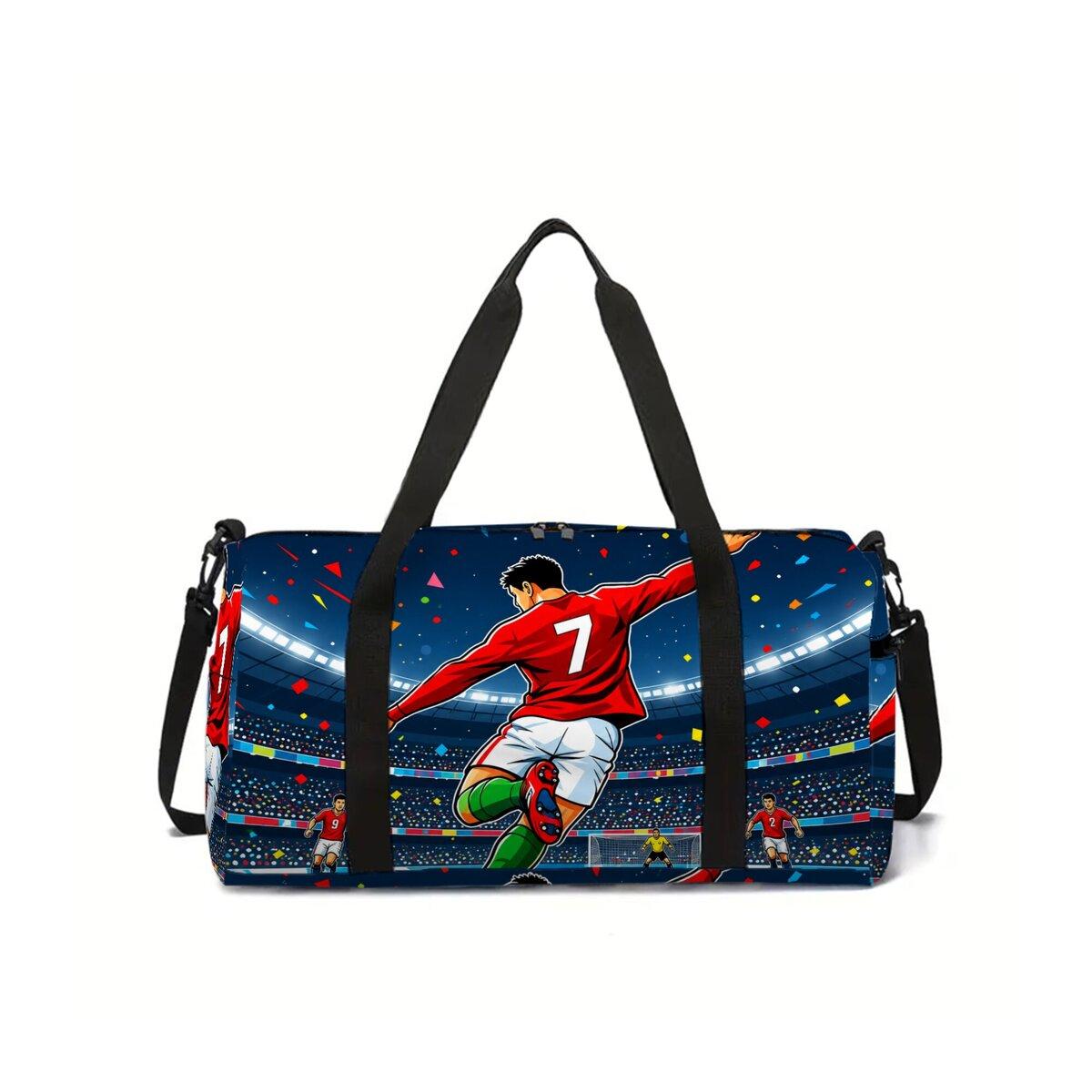 Fußball-Aufdruck Schul-Reisekoffer Große Kapazität Gepäcktasche 2D Flach Cartoon Bestes Geschenk für Jungen Mädchen Modischer Stil