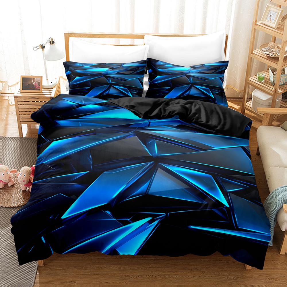 3D Geometrisches Bettwäsche-Set Abstrakt Cool Blau Schwarz Heimtextilien Einzelbett Twin Queen King Size Bettwäsche-Sets Heimdekor Eu Twin 135x200cm