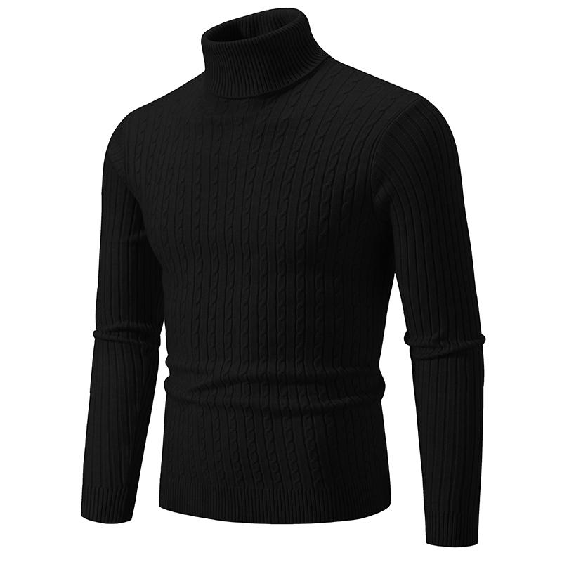 Neue männer High Neck Pullover Einfarbig Pullover Gestrickte Warme Casual Rollkragen Sweatware Woolen Herren Winter Outdoor Tops L schwarz