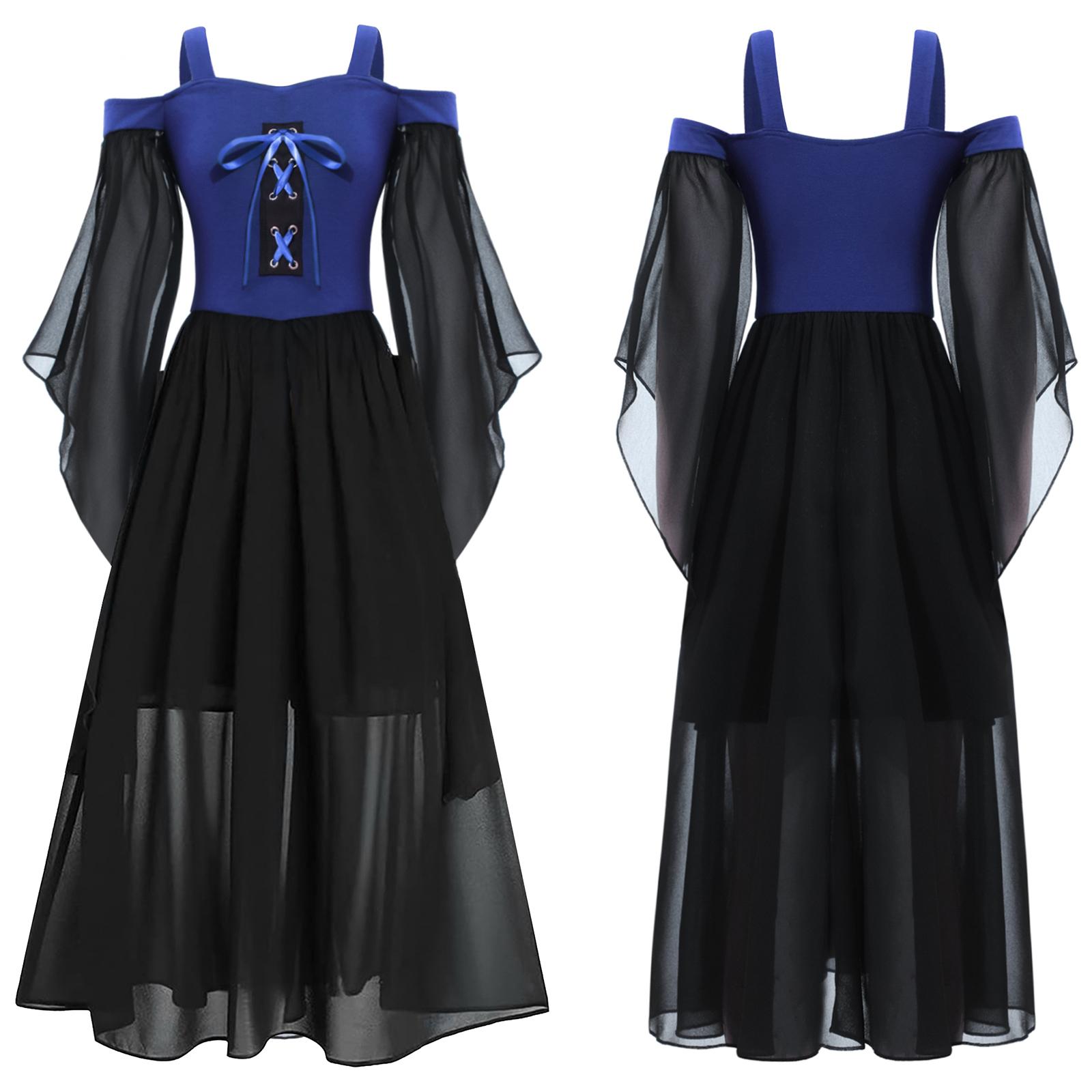 Kinder Mädchen Renaissance Kostüm Halloween Cosplay Vintage Dress Up Kalte Schulter Schnürung Vorne Kleider 13-14 Years
