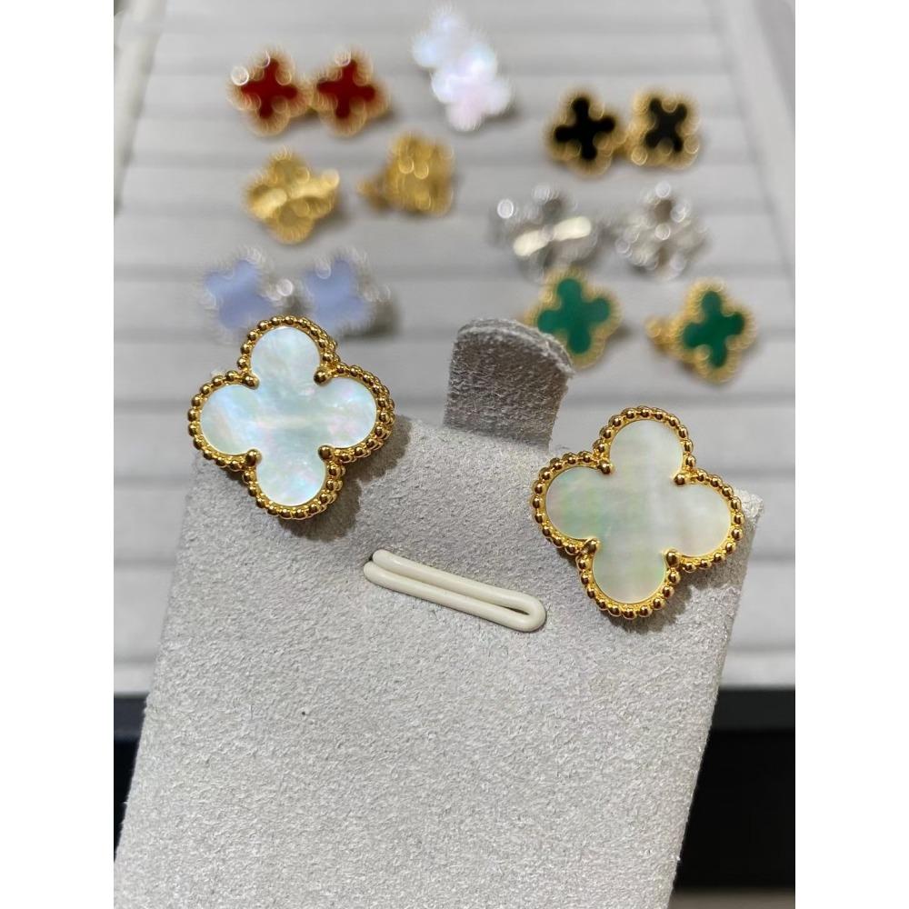 15MM Kleeblatt Ohrringe Weiße Perlmutt Ohrringe Premium Sense Damen Ohrringe weiß