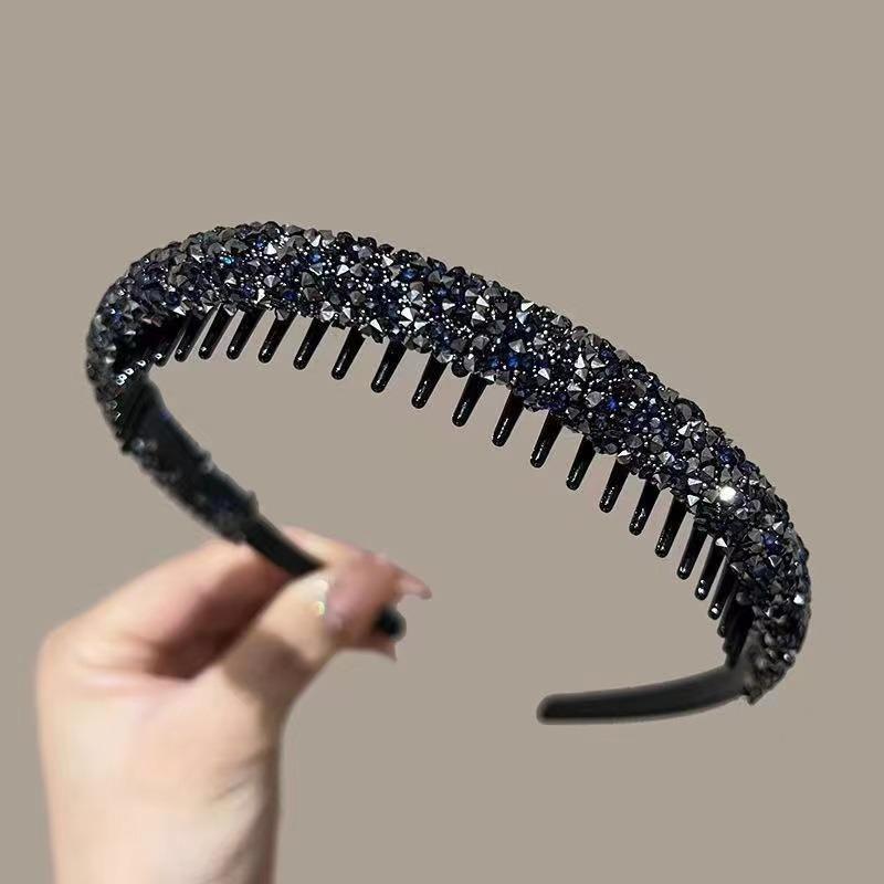 Strass Haar Hoop Mode Frauen Kopfbedeckungen Rutschfest mit Zähne Haarband Glänzendes Stirnband Haar Zubehör one size blau