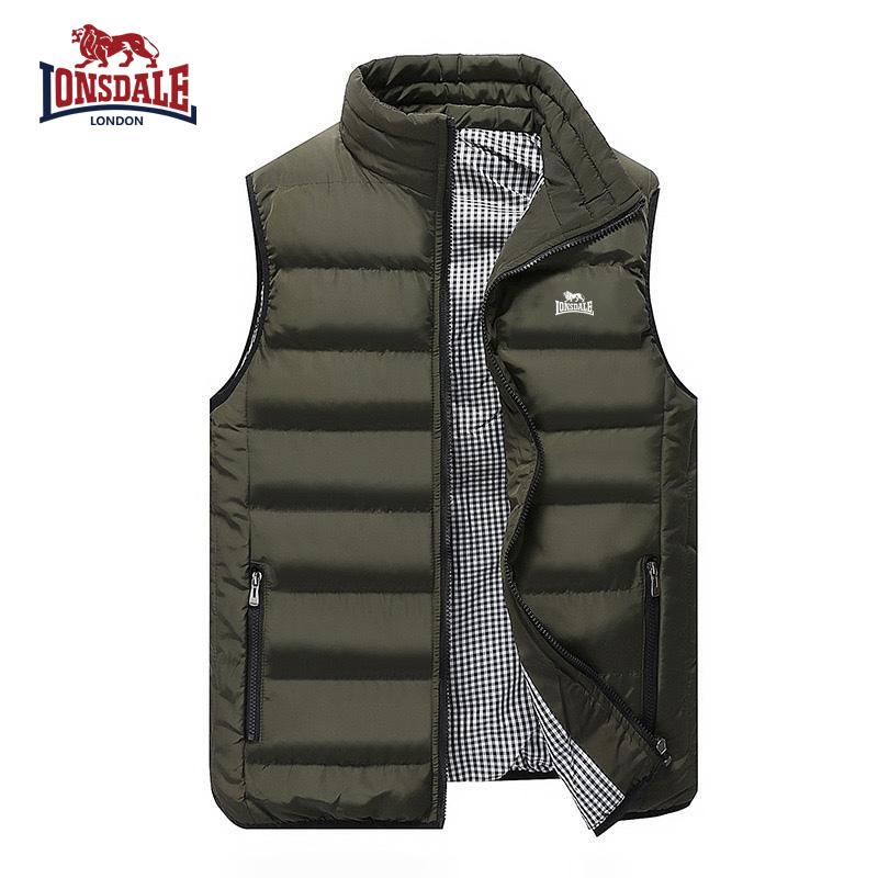 Lonsdale Bestickte High-End Baumwoll-Weste Jacke, Herren Herbst/Winter Mode Lässig Bequem Ärmellose Jacke S armee grüne