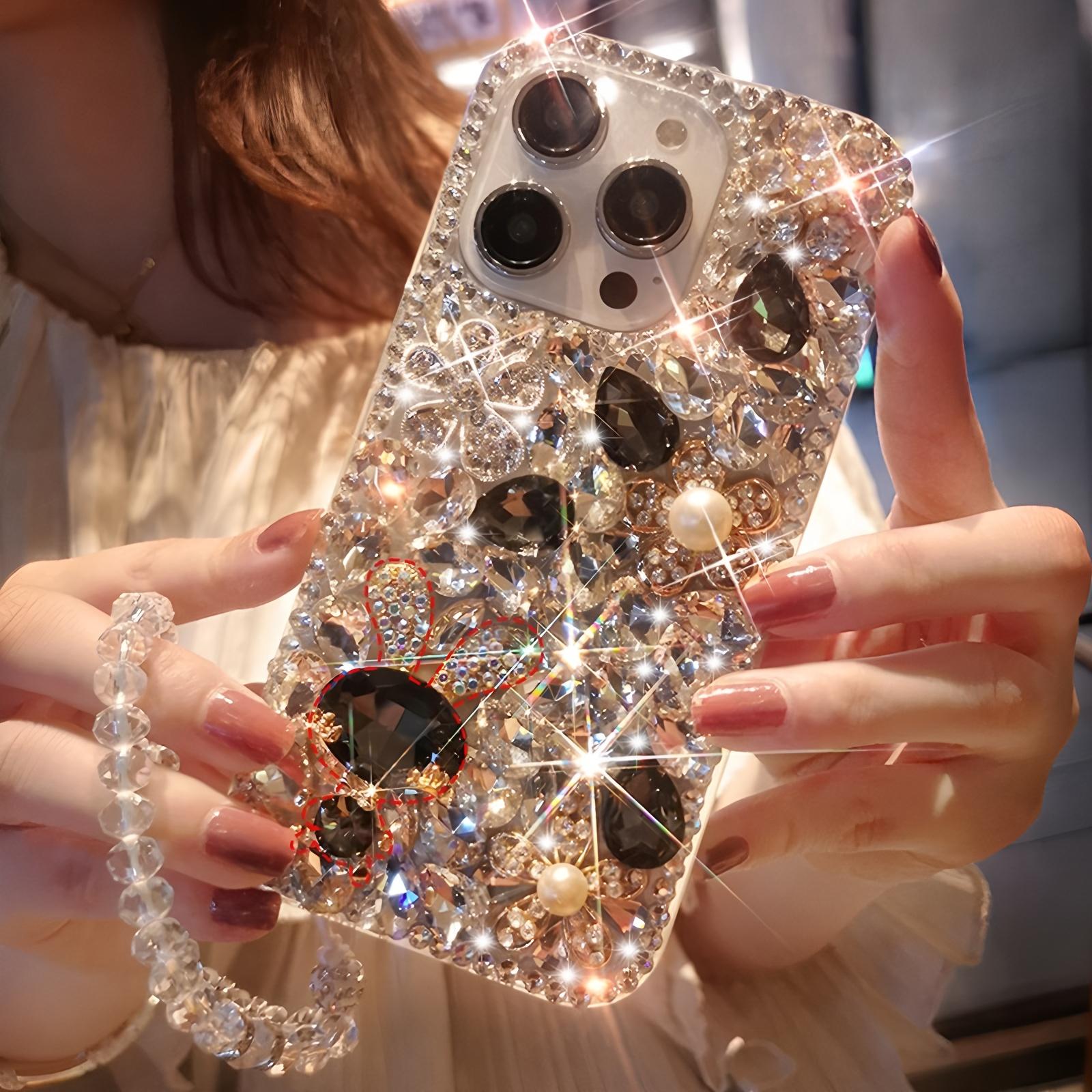 Glitzer Strass Handyhülle Für Samsung Galaxy S26 S25 S24 S23 S22 S21 S20 Ultra Plus FE Edge S10 S9 Bling Kristall Diamant Blumiges Cover Samsung Galaxy S25 Ultra schwarz