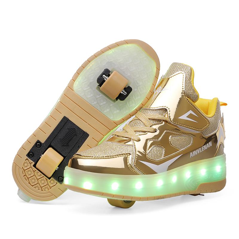 TUINANLE Kinder-Rollschuhe mit LED-Licht, leuchtend leuchtende Skate-Sneaker mit Rollen 31 gold