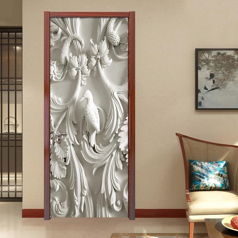 3D stereoskopische europäischen Stil klassische Relief Tür Aufkleber Tapeten Home Decor Schlafzimmer Wohnzimmer wasserdichte Tür Wandbild 90x205cm