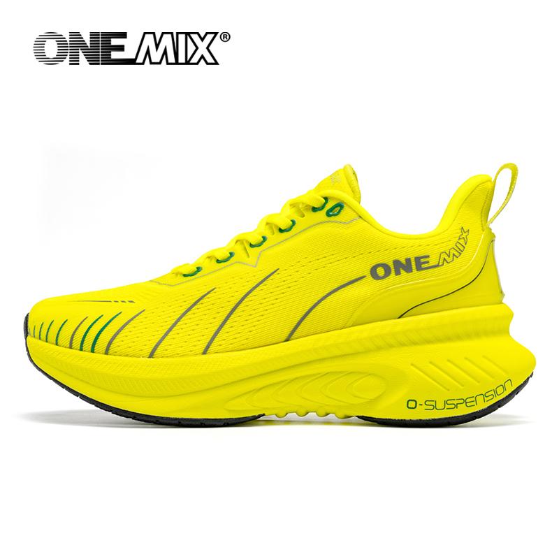 ONEMIX Neue gedämpfte Laufschuhe Damen Herbst Winter Schwere Läufer Schnürschuhe Damen Springseil Tanzen Rutschfeste Outdoor-Sneaker 35 gelb