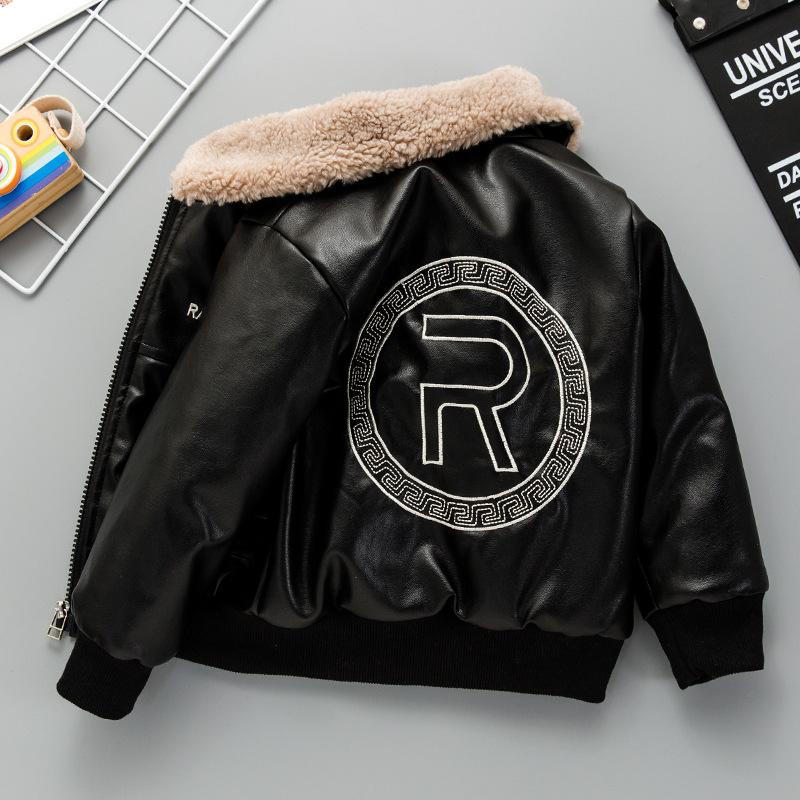 Kinderbekleidung Oberbekleidung Große Jungen PU-Lederjacken Motorradjacken Plus Samtjacken 130cm schwarz