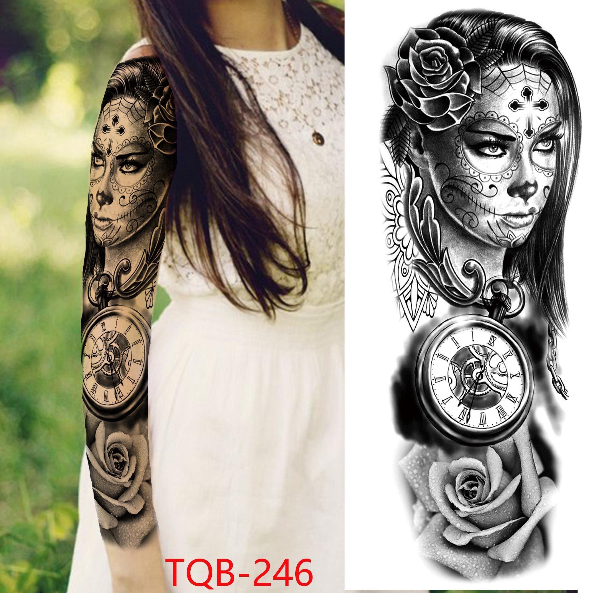 1 STÜCK 480*170 MM Temporäre Tattoo-Ärmel Für Männer Frauen Super Großer Kompass Wolfskopf Auge Gefälschte Löwengott Feder Tattoo Vollen Arm Tattoo Aufkleber TQB-246