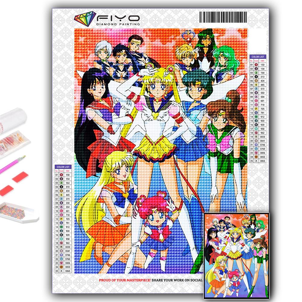 Kreuzstich-Set, DIY-Diamant-Stickerei, Sailor Moon, Diamant-Gemälde, Heimdekoration Full Round 50X70CM