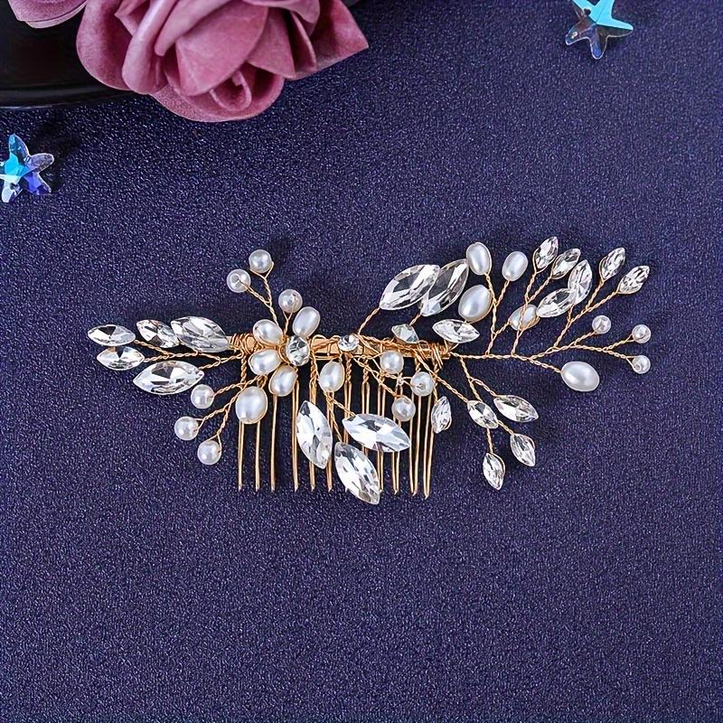 Braut Hochzeit Frisur Kamm Zubehör Mädchen Neu Damen Schmuck Mode Hochzeit Diadem Silber Blume Blatt Kristall Haar Kamm white