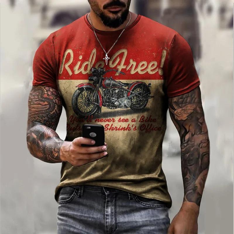 Motorrad Herren T-Shirt 3D-Druck Kurzarm Vintage Classics T-Shirt Männer Street Ride Biker Tops Kleidung Übergroßes T-Shirt 2XL