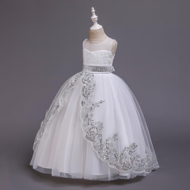 Pailletten Prinzessin Kleid Hochzeitskleid Mädchen zeigen lange Leistung pompöse Gaze Blume Kinder Hochzeitskleid 170cm weiß