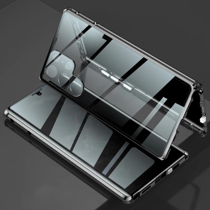 360° Anti-Peeping-Schutzhülle für die Privatsphäre des Samsung Galaxy S25, S24, S23, S22 Ultra Plus, doppelseitige Metall-Stoßstangenabdeckung aus gehärtetem Glas For Samsung S23 schwarz