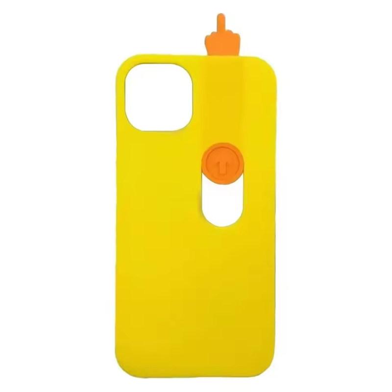 Mittelfinger iPhone Serie Anti-Fall Silikonhülle 3D Gedruckte Schiebe-Handyhülle Interessante Mittelfinger-Handyhülle iPhone 12 Pro gelb