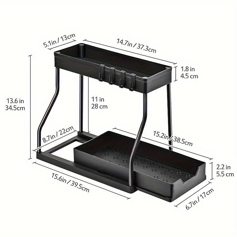1 Stück Schubladen-Organizer unter der Spüle, Schubladen-Badezimmer-Schieberegal, Schubladen-Doppel-Arbeitsplatten-Gewürz-Organizer, Organizer unter der Spüle mit Haken schwarz