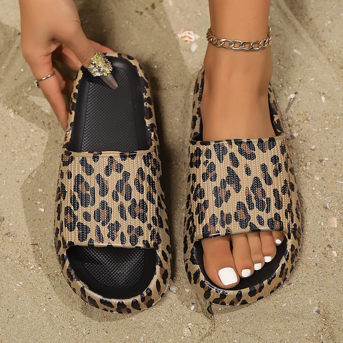 Sommer Damenschuhe Leopardenmuster Hausschuhe Mode Dicke Sohle Indoor Duschschuhe Sexy Strandsandalen Vielseitige Damenschuhe 44-45 schwarz
