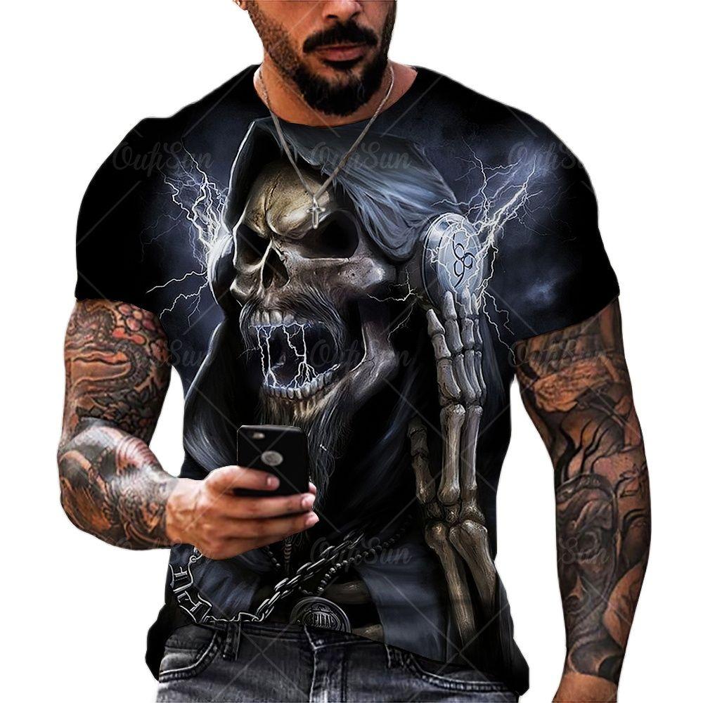 Sommer männer T Shirt Horror Schädel Kopf Druck 3d T-Shirts Mode Streetwear Kurzhülse O-ansatz Tees Tops Übergroßen mann Kleidung XL