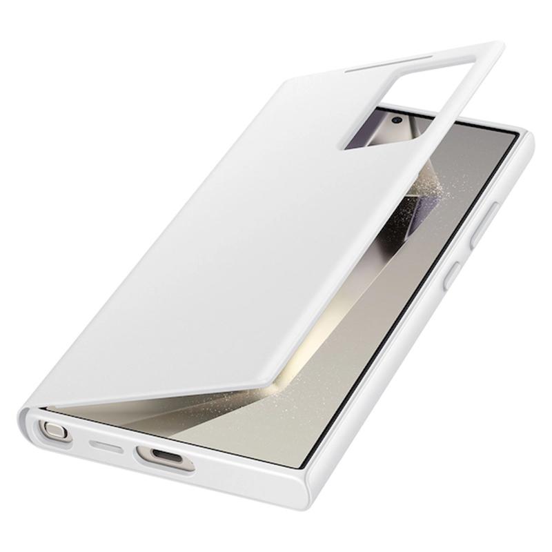 Smart View Wallet Flip Case Für Samsung Galaxy S24 Ultra SM-S928B Smart View Handyhülle Abdeckung weiß
