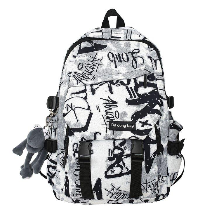 Rucksack Herren Hochleistungs-Graffiti-Rucksack Lässige Studentenschultasche weiß