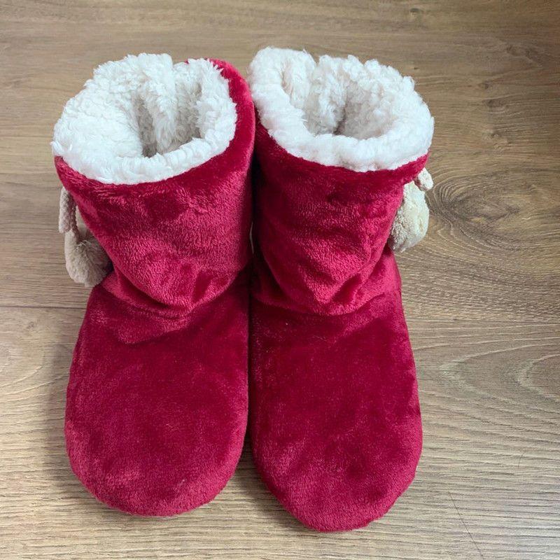 Herbst Winter Herren und Damen Hausschuhe Stiefel Warm Flauschig Indoor Fellbommel Plüsch Rutschfester Grip Flauschige Damen Hausschuhe Flache Damen 35-37 rot