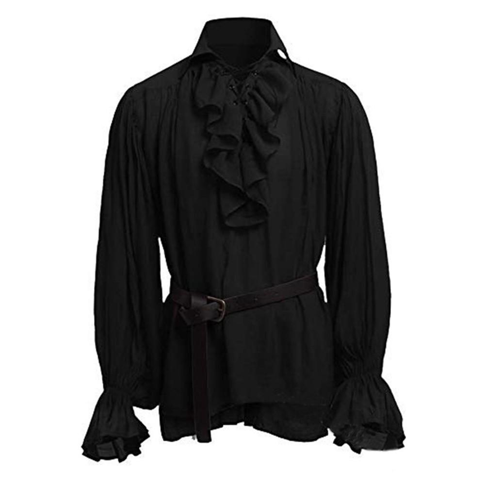 Bequemes Herren Gothic Hemd M-3XL Mittelalter Rüschen Pirat L schwarz