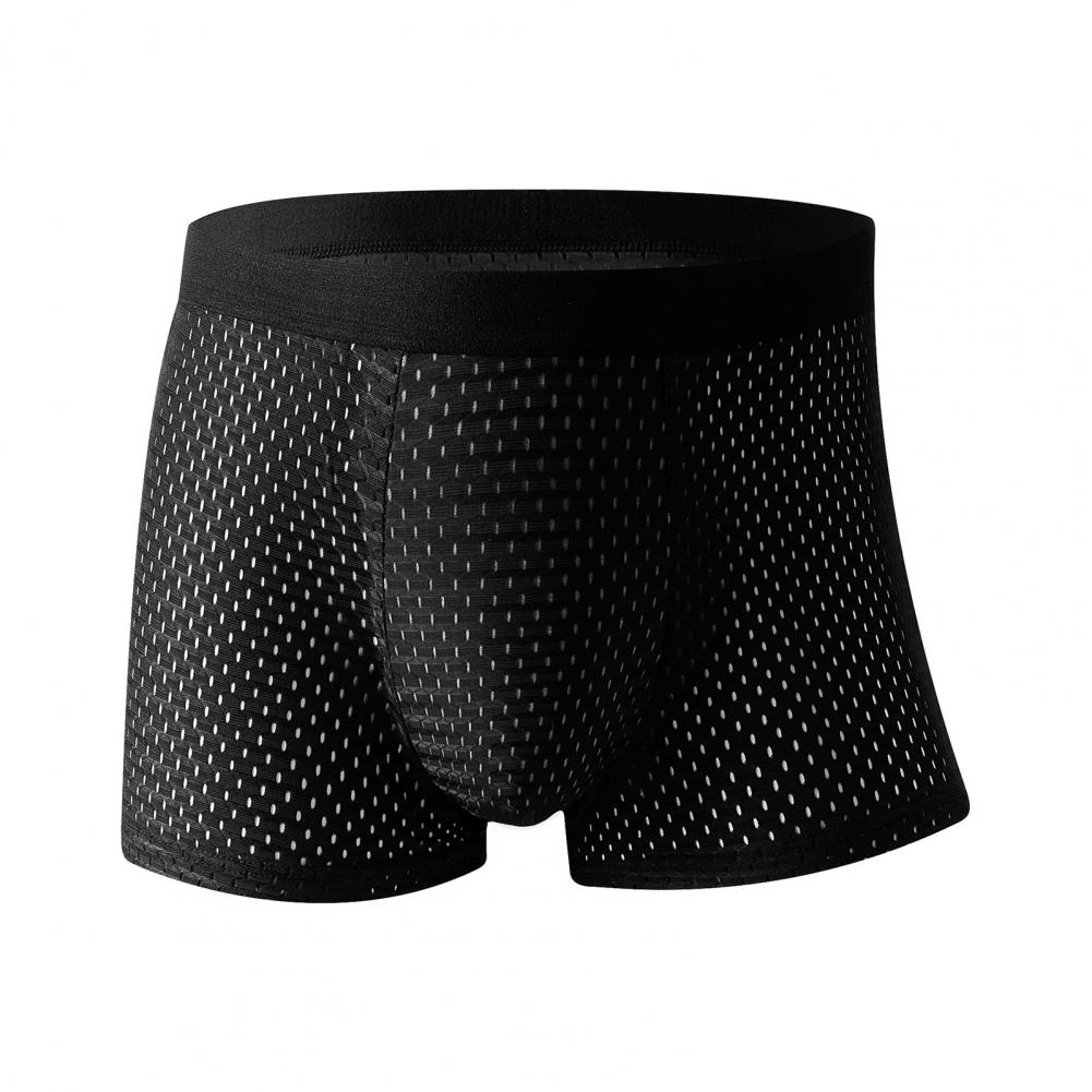 Herren Slim Fit Shorts Slips Sommer dünne Eisseide einfarbige Unterwäsche atmungsaktives Mesh elastischer Bund Höschen Unterwäsche L schwarz