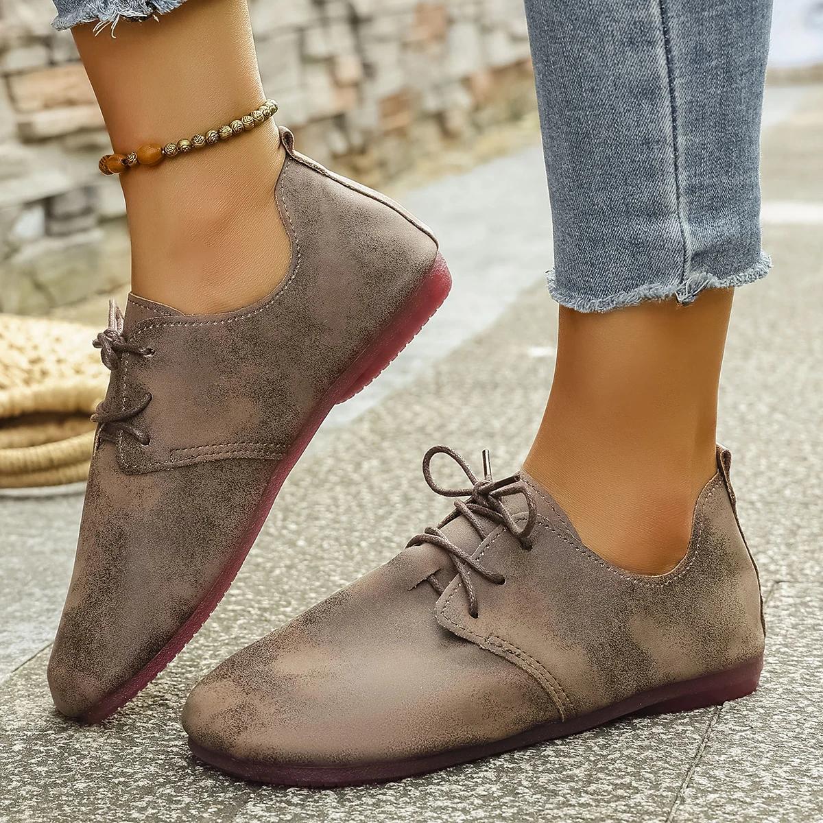 Mode Damen Schuhe 2025 Herbst Neue Mode Lässig Weiche Laufschuhe Trend Retro Damen Schnürflache Schuhe Zapatillas De Deporte 41 schokoladenbraun