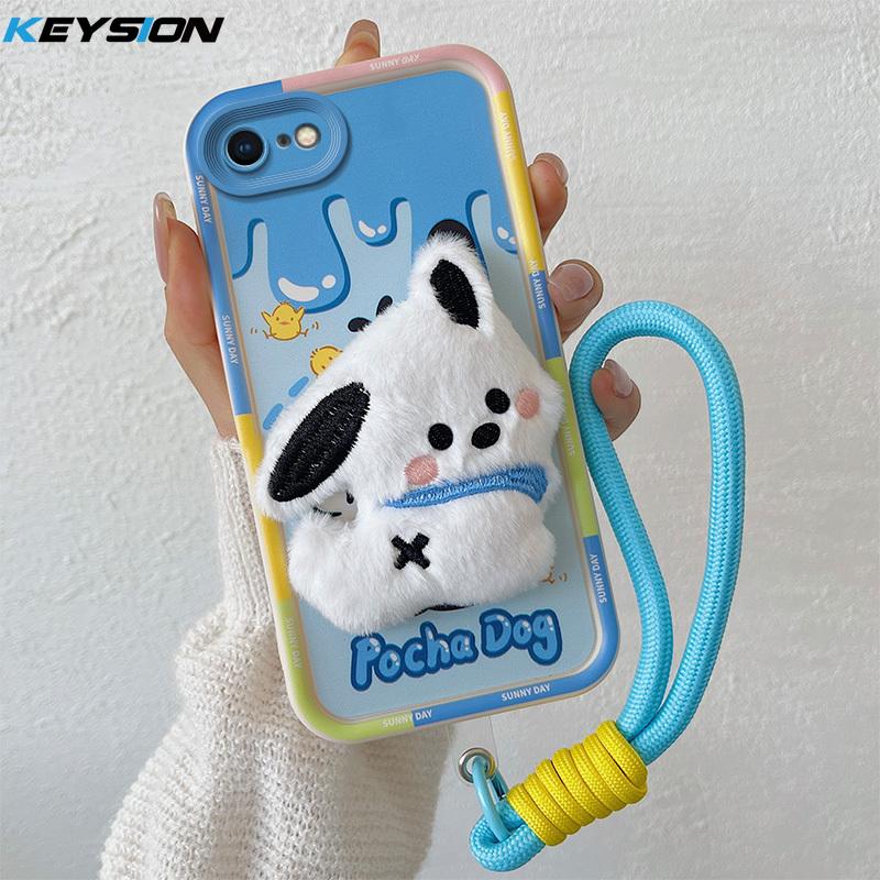 KEYSION Süße 3D-Cartoon-Plüsch-Hülle für iPhone SE 2020 2022 mit Lanyard, stoßfeste Silikon-Telefonabdeckung für iPhone 8 7 6s Plus for iPhone 7 Plus