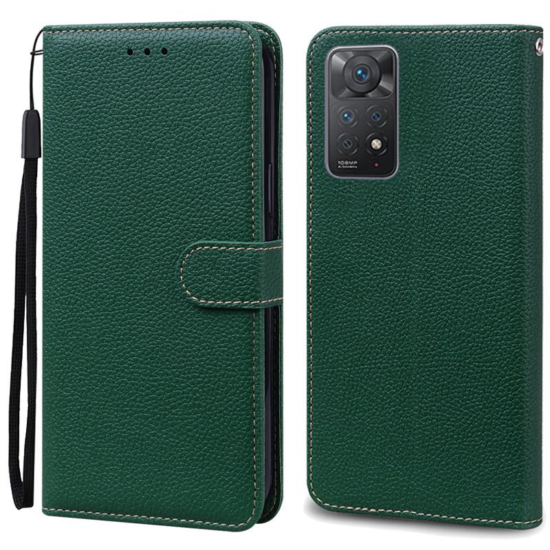 Note 11 Hülle für Xiaomi Redmi Note 11 11S Hülle Leder Brieftasche Flip Case für Redmi Note 11 Pro Handyhüllen Note 11S Cover Fundas Note 11S dunkelgrüne