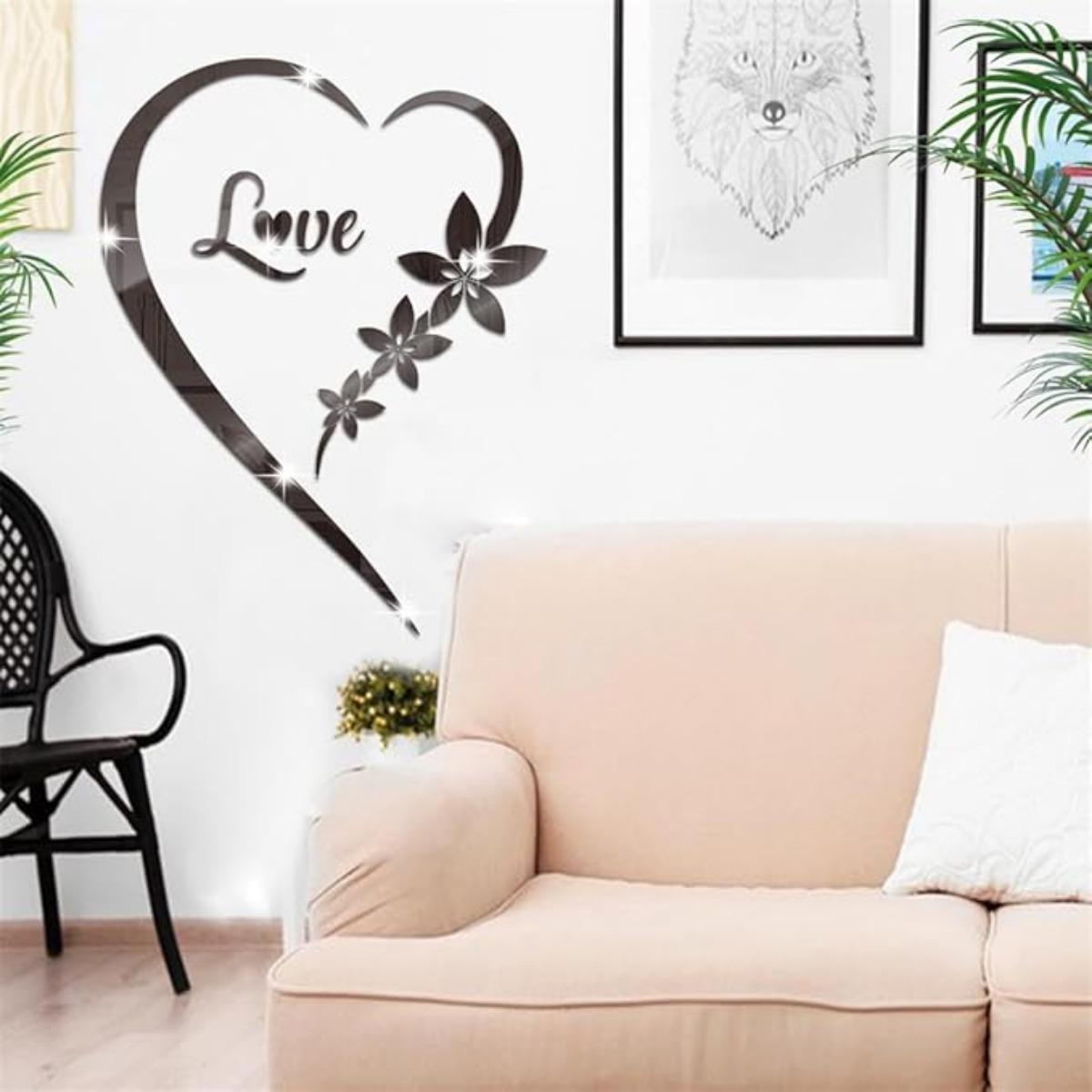 DIY Wandkunst Herzform Spiegel Wandaufkleber, Selbstklebende Liebesherz Acryl Spiegel Wandaufkleber Kunst Wandbild, Wohndekor Herz Spiegel Wandaufkleber schwarz