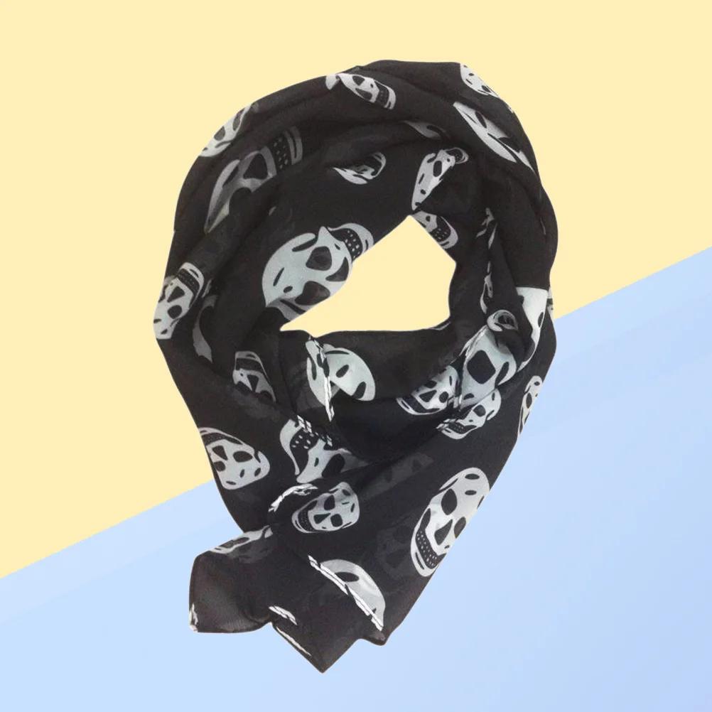 Totenkopf Schal Lang Für Damen Chiffon Schal Wickeltücher Haare Kopfschals Nacken Mit Totenköpfen