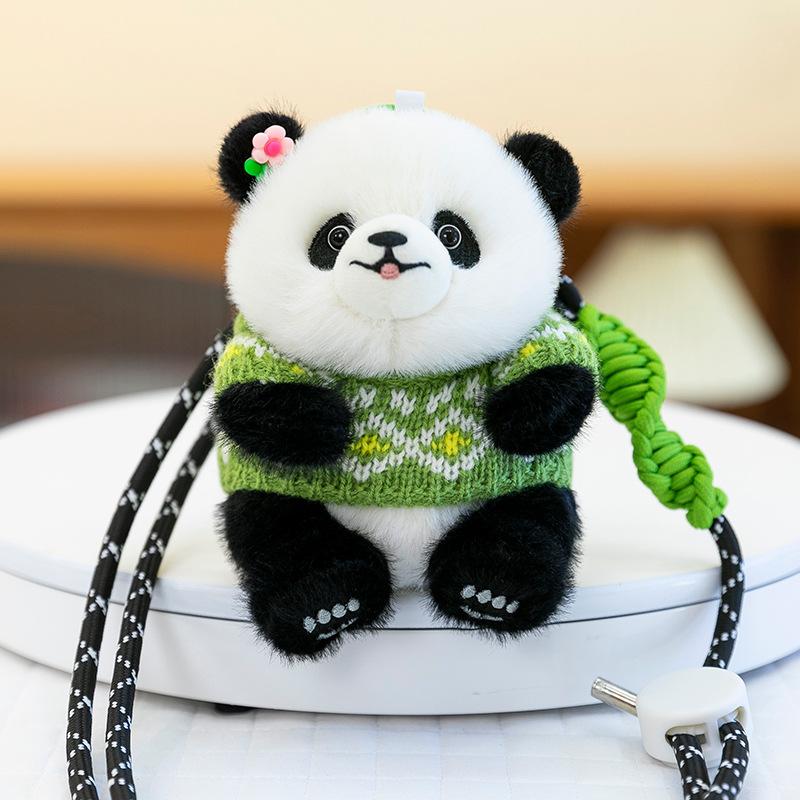 Yirongfang Anzieh-Panda Handy-Clip Puppe Plüschpuppe Cartoon Niedlicher Panda Kreative Handy-Hängedekoration 14cm