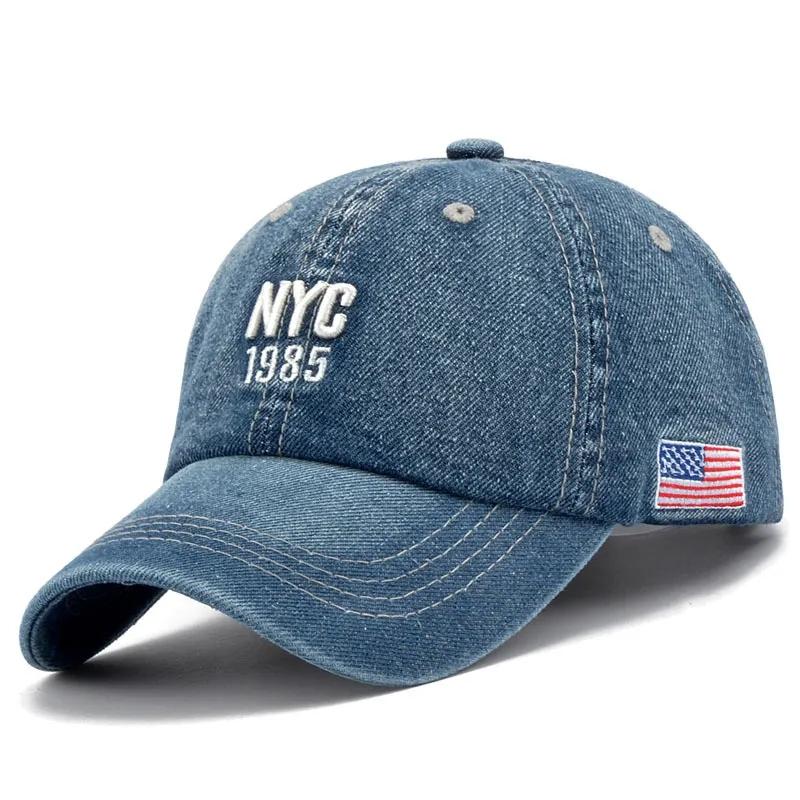 Denim-Baseballkappe für Männer und Frauen, modische Buchstaben-Stickerei, verstellbarer Sonnenschutz im Freien, Hip-Hop-Mütze, Trucker-Mützen, Golfkappen blau