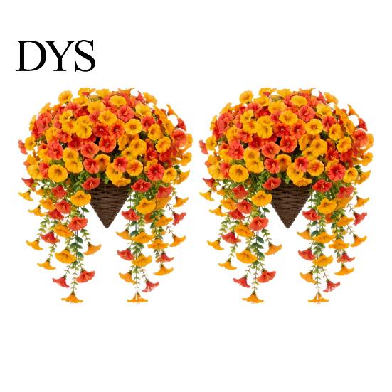 Outdoor-Simulationspflanzen Künstliche Prunkwinde Blume, Künstliche Herbst-Hängeblumenpflanzen, UV-beständig für Wand Haus Raum Garten Hochzeit 2pcs A