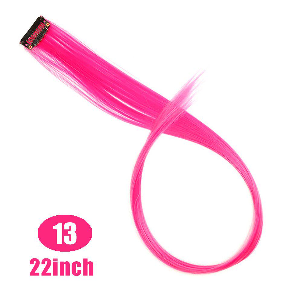 LUPU 55 cm Farbige Haarsträhnen Haarverlängerung Lange Gerade Weibliche Regenbogenhaarteile Ein Clip Hitzebeständiges Synthetikbündel 56CM