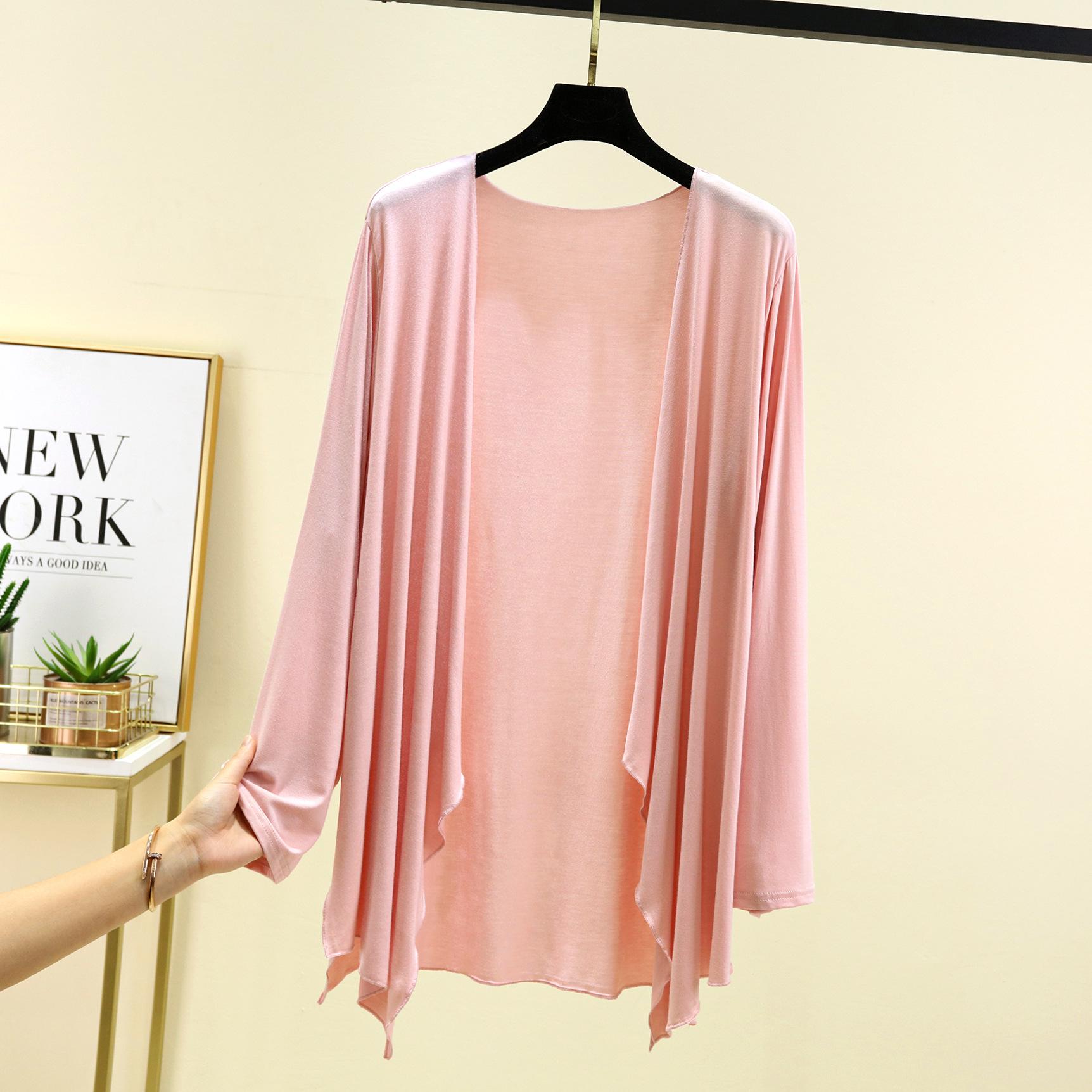 Herbst Sommer Sonnenschutzkleidung Damen Modal Cardigan Damen Schal Oberbekleidung Weibliche Langarm Strickjacken Damen Dünner Mantel XL rosa