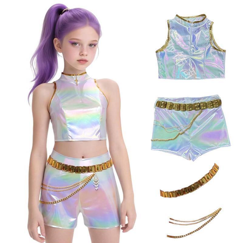 Anime Kpop Dämonenkind Jäger Cosplay Rumi Cosplay Komplett Mädchenstil Kinder Bühnenshow Kostüm Halloween 160cm